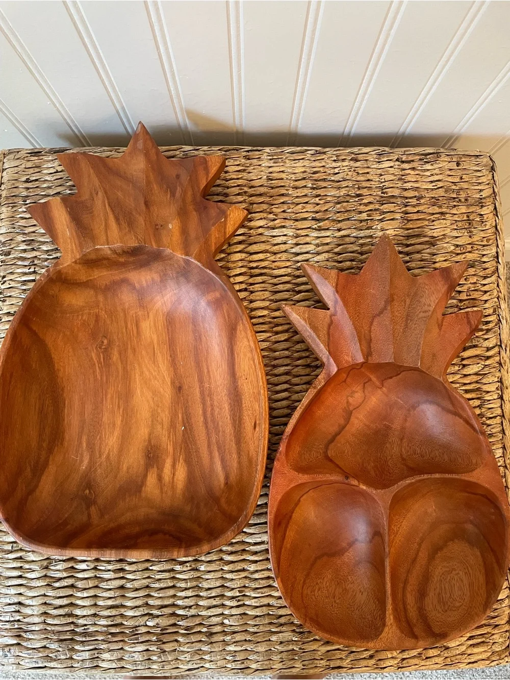 Handcrafted Pineapple Wood Serving Bowls - Set of 2 - Brown